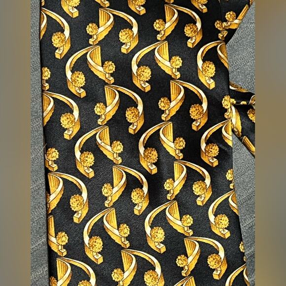 Pair of Authentic LANVIN Paris Paisley Design On Blue Gold 100% Silk Necktie Tie - Picture 6 of 11